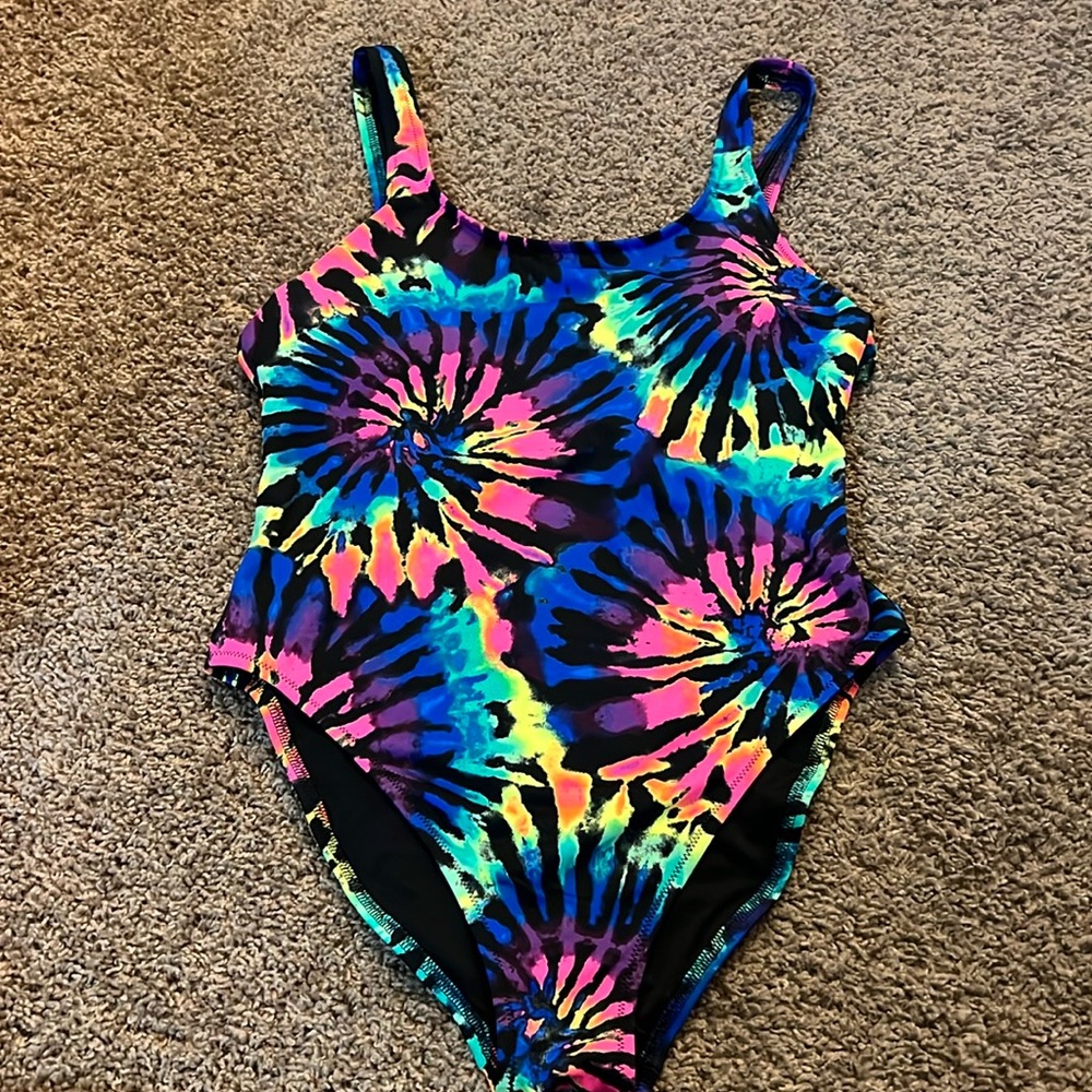 Pink tie dye one piece swimsuit